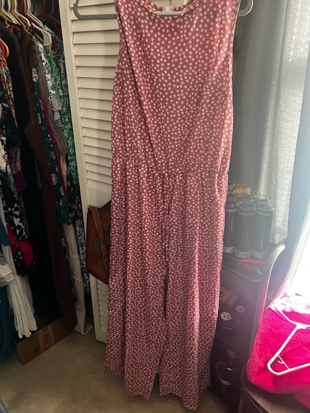 Sleeveless Dusty Rose Polka Dot Jumpsuit
